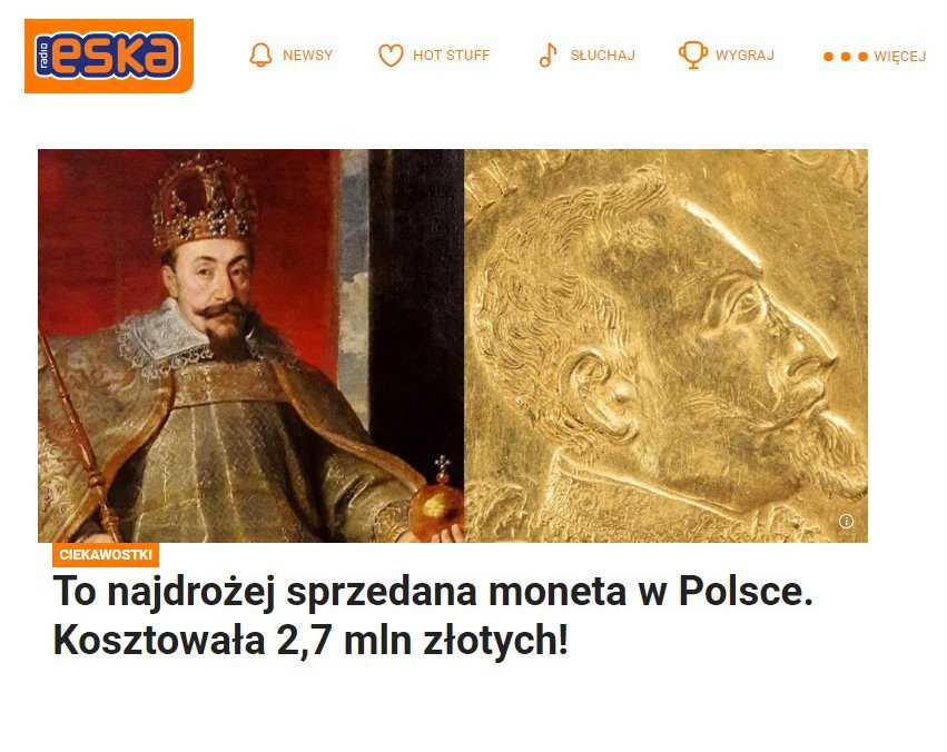 To najdrożej sprzedana moneta w Polsce. Kosztowała 2,7 mln złotych!